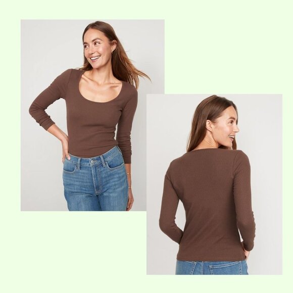 Old Navy Long-Sleeve Slim-Fit Rib-Knit T-Shirt, Brown, Size L - Picture 3 of 3